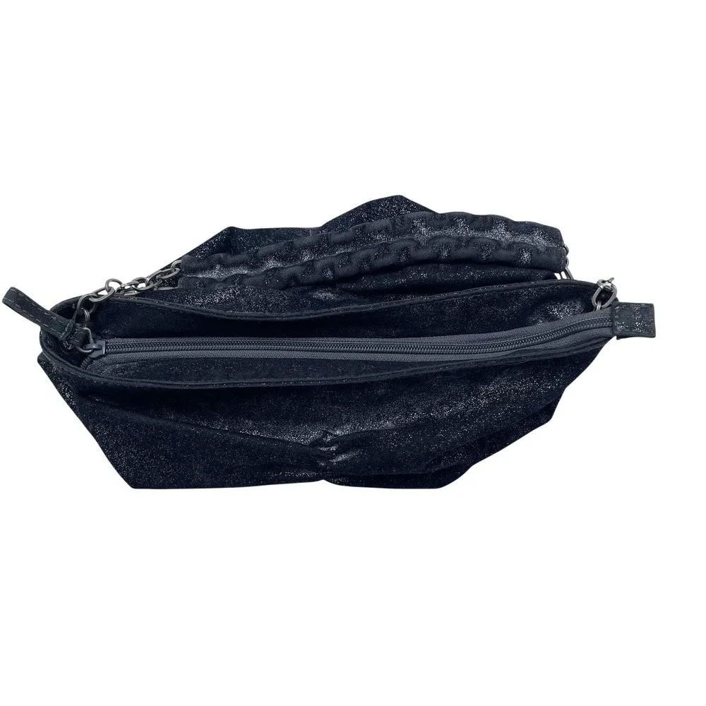 Y2K Black Glitter Small Hobo Bag Metal Chain 2006 Old Navy Whimsigoth Purse‎